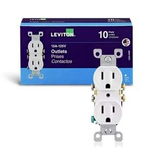 Pack of 10 Leviton 5320-WMP 15A, 125V, Duplex Receptacle, Residential Grade,
